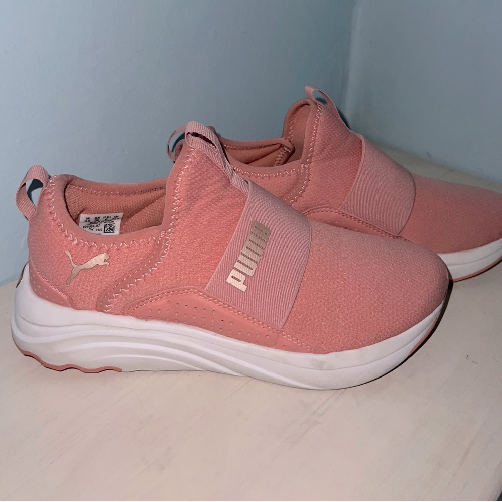 Puma, pink slip on sneakers. Size 6.